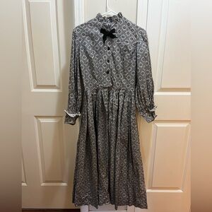 Vintage 1915 Black White Patterned Dress homemade EX guc